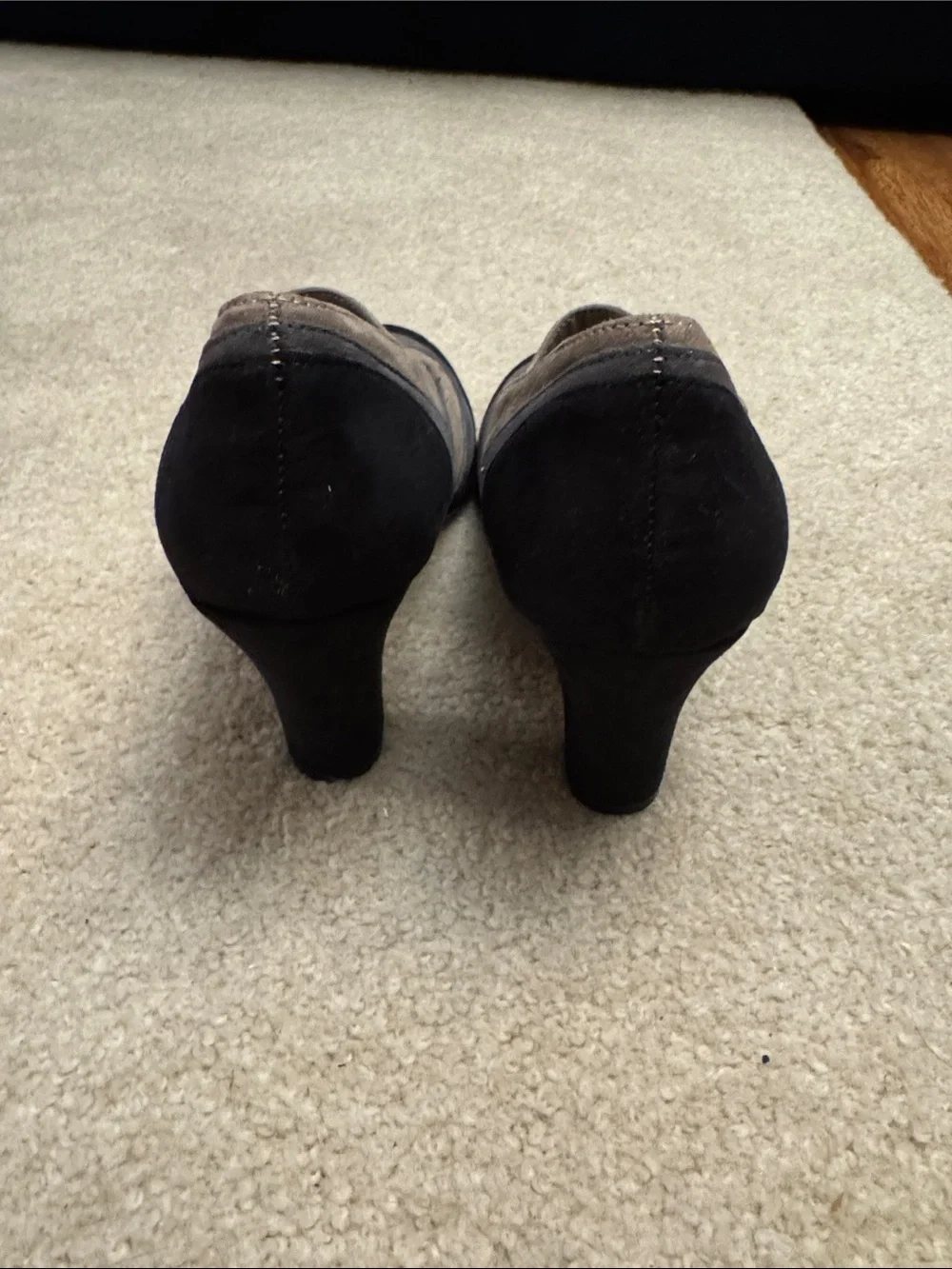 AEROSOLES Tri-Tone Suede Mary Jane Pumps in Brown, Gray & Black
